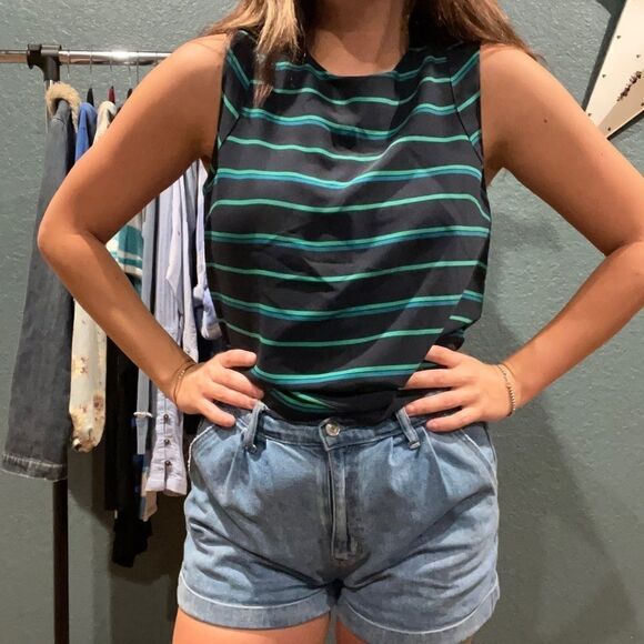 Fleur Bleue Striped Zipper Tank Top Blouse - Picture 1 of 11